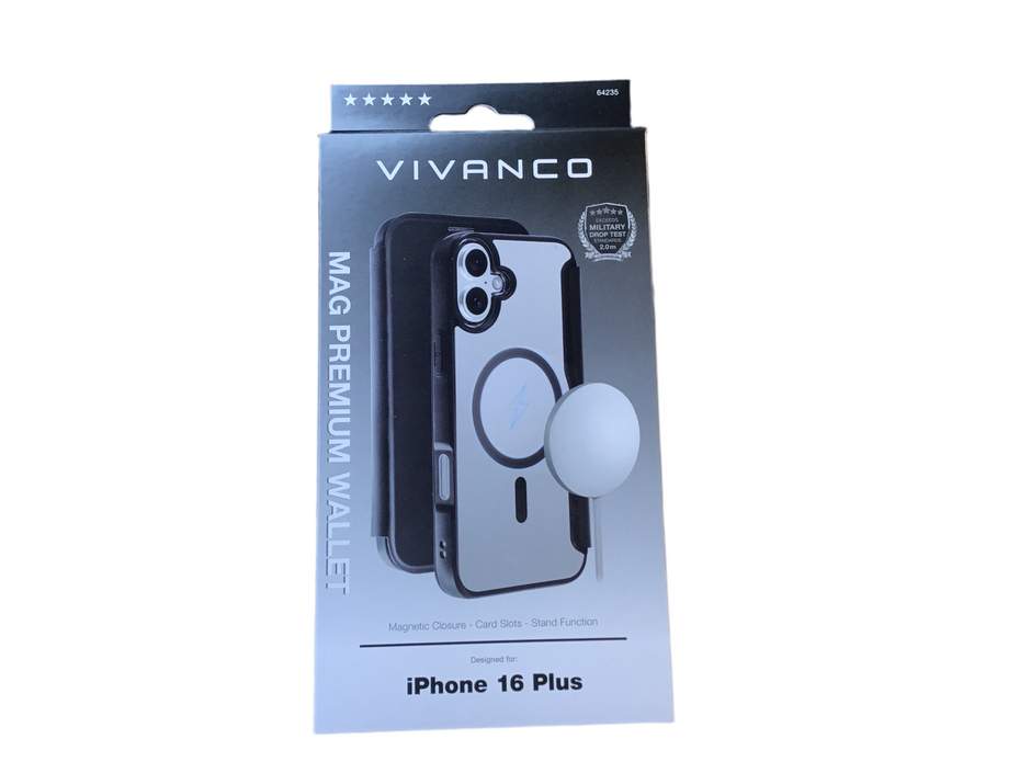 VIVANCO
MAG PREMIUM Wallet für iPhone 16 Plus, 2.0m Drop-Protection, MagSafe Suport