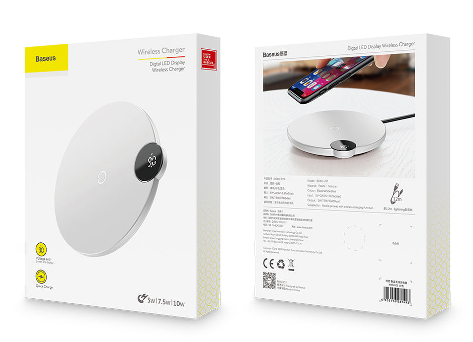 Baseus WXSX-02 Digital LED Display Wireless Charger White