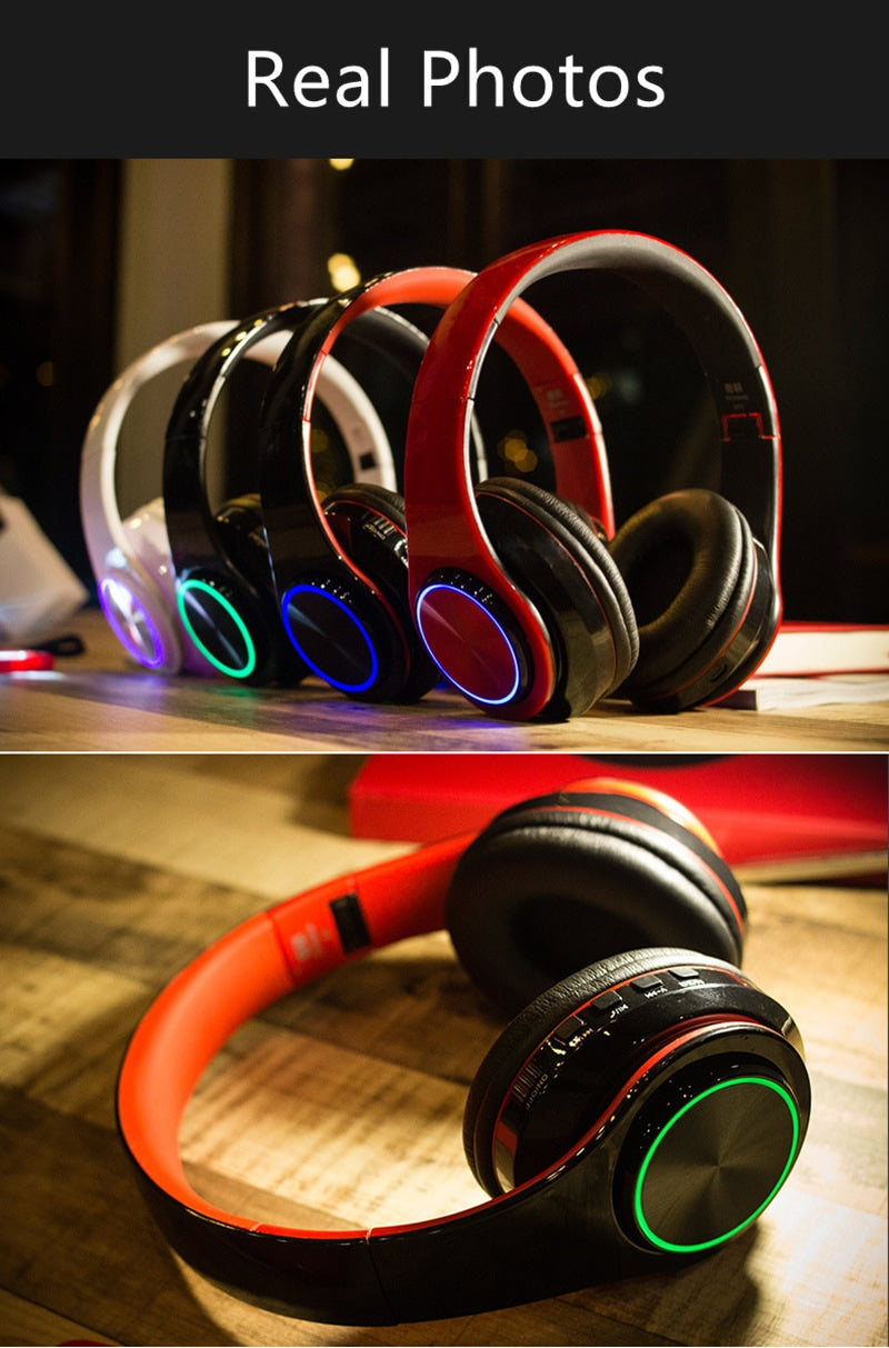 Wireless Headphones Bluetooth Headphone 7 Farben Cool Led LED 3D HD StereoHeadset Mit MIC Support SD-Karte Für PhoneTV PC MP3