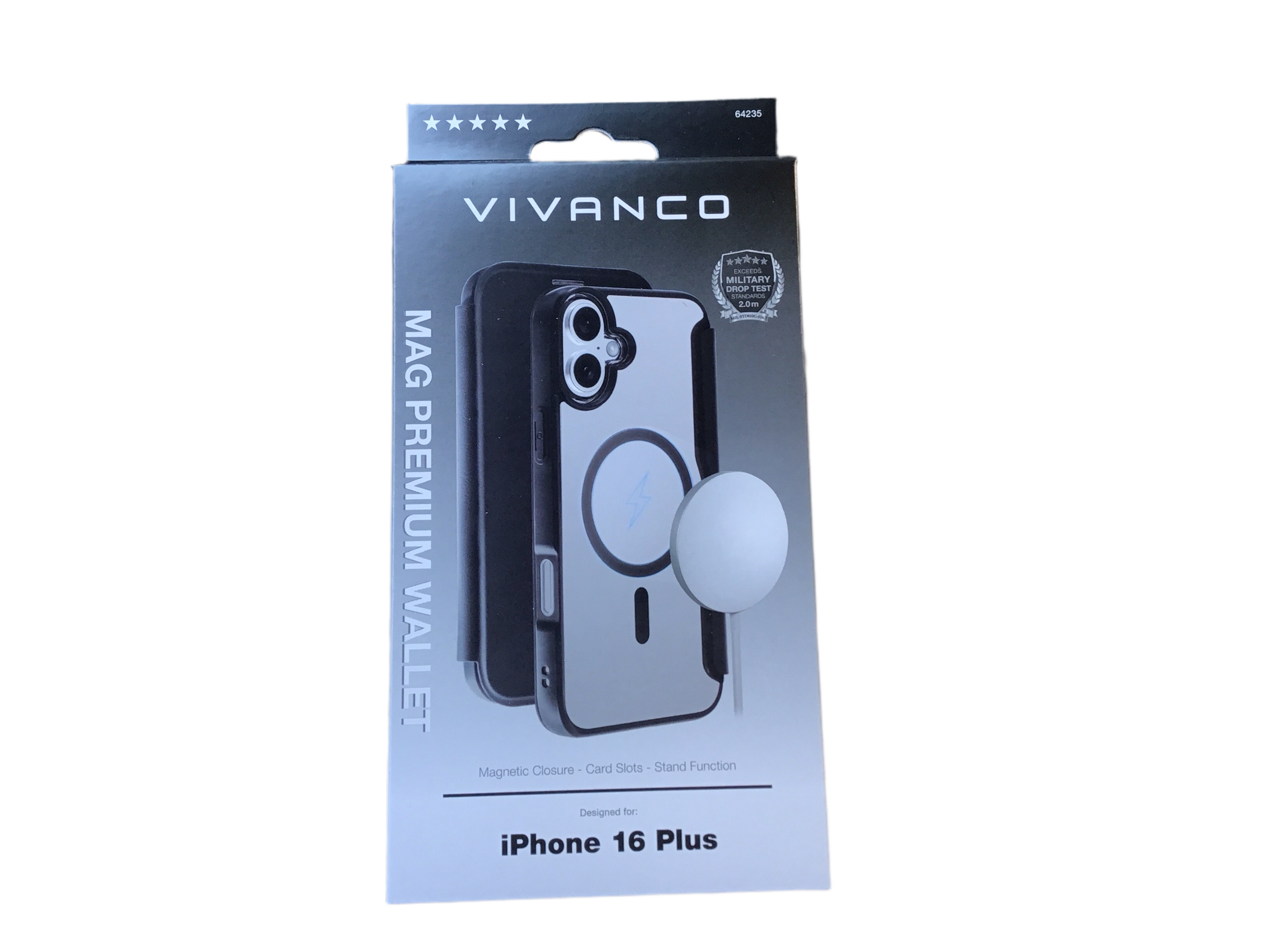 VIVANCO
MAG PREMIUM Wallet für iPhone 16 Plus, 2.0m Drop-Protection, MagSafe Suport