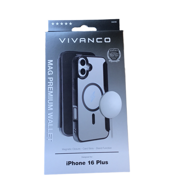 VIVANCO
MAG PREMIUM Wallet für iPhone 16 Plus, 2.0m Drop-Protection, MagSafe Suport