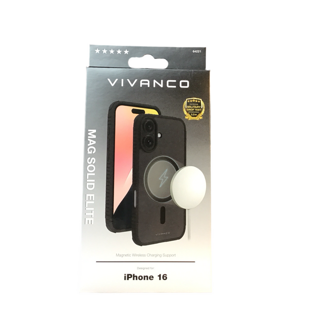 VIVANCO
Mag Solid Elite, 360° Anti Shock Cover für iPhone 16, 3.2m Drop-Protection, MagSafe Support