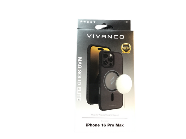 VIVANCO
Mag Solid Elite, 360° Anti Shock Cover für iPhone 16 Pro Max, 3.2m Drop-Protection, MagSafe Support