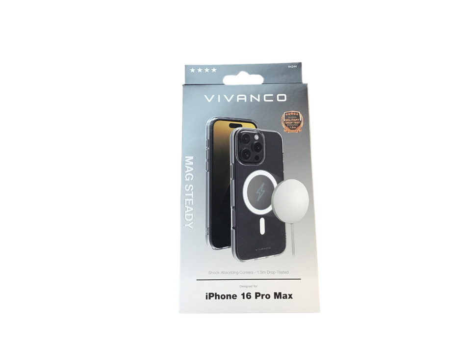 VIVANCO
Mag Steady Anti Shock Cover, Magnetic Wireless Charging Support für iPhone 16 Pro Max