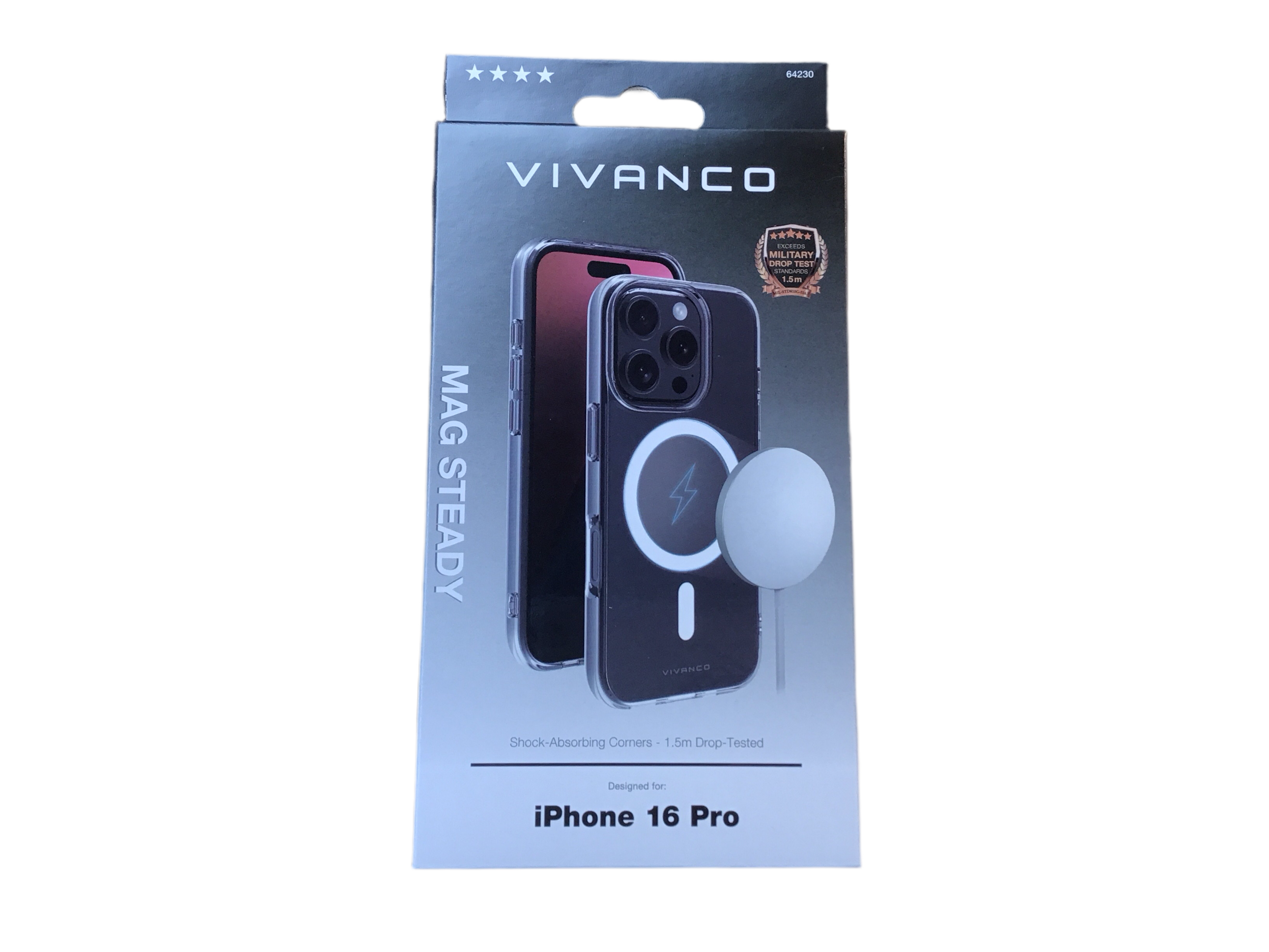 VIVANCO
Mag Steady Anti Shock Cover, Magnetic Wireless Charging Support für iPhone 16 Pro