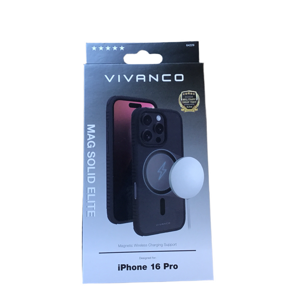 VIVANCO
Mag Solid Elite, 360° Anti Shock Cover für iPhone 16 Pro, 3.2m Drop-Protection, MagSafe Support