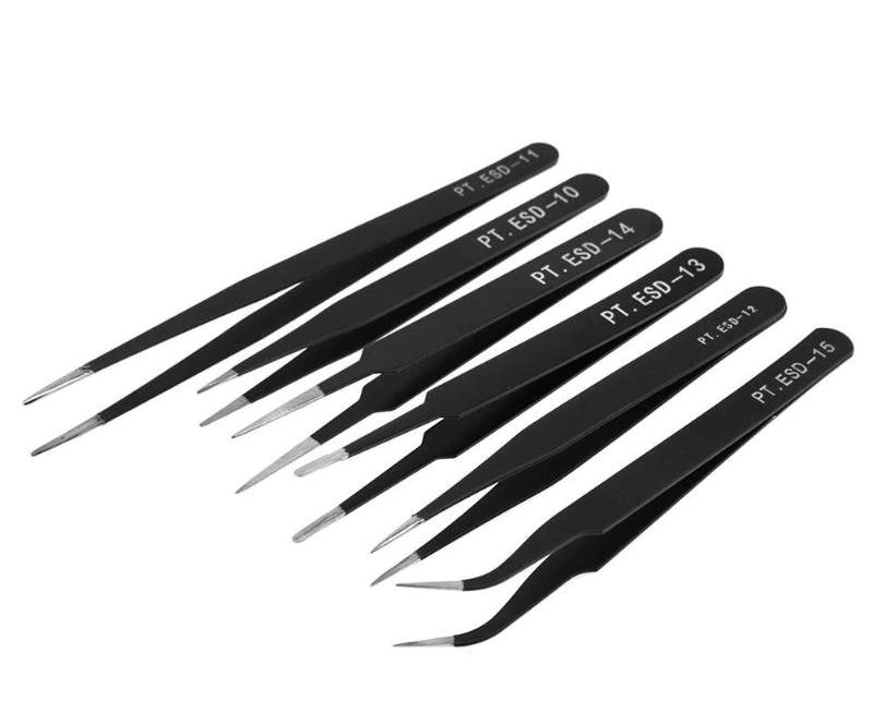 6 teile/satz Pinzette Werkzeug ESD 10-15 Sicher Anti-statische Löten Edelstahl Pinzette Werkzeuge Set für Löten station mit Tasche