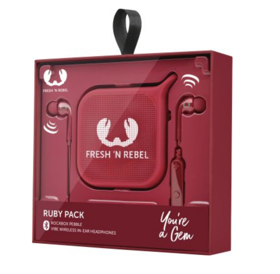 Fresh'N Rebel In-Ear Headphones Gift Pack Vibe Wireless + Pebble Ruby