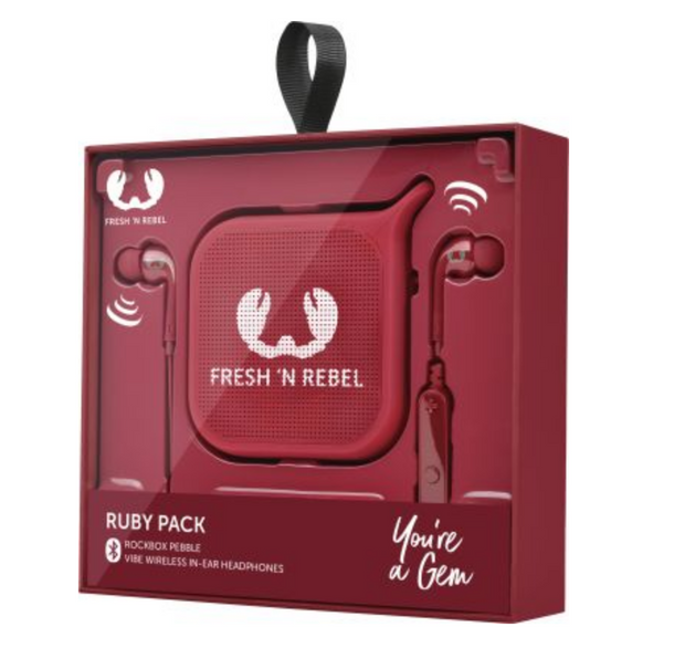 Fresh'N Rebel In-Ear Headphones Gift Pack Vibe Wireless + Pebble Ruby