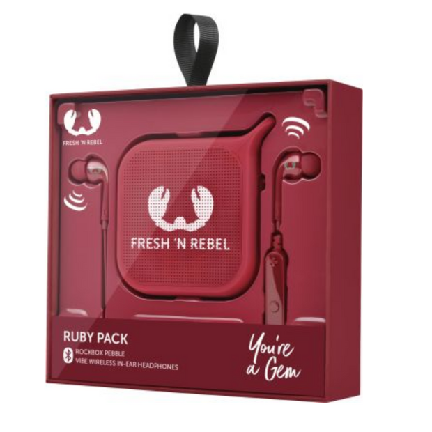 Fresh'N Rebel In-Ear Headphones Gift Pack Vibe Wireless + Pebble Ruby