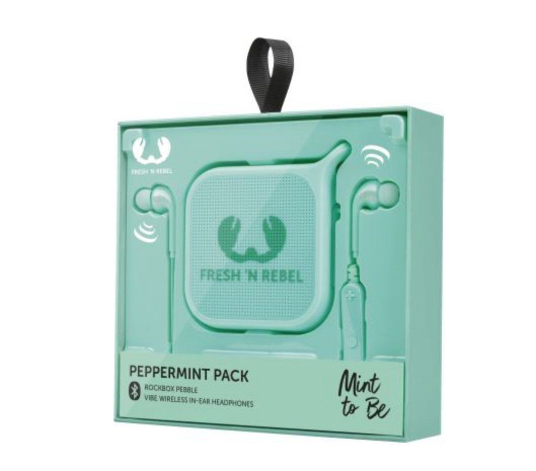 Fresh'N Rebel In-Ear Headphones Gift Pack Vibe Wireless + Pebble Peppermint