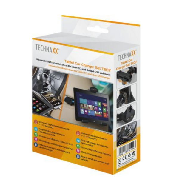 Technaxx KFZ-Kopfstützenhalterung für Tablet-PCs TE07 Tablet Car Charger Set