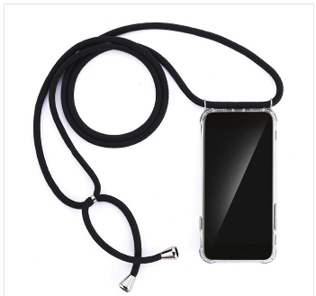 Samsung Galaxy S21 Plus Necklace Rubber Case Air Cushion Drop Protection + Mobile Phone Chain (150cm) - Black / Silver