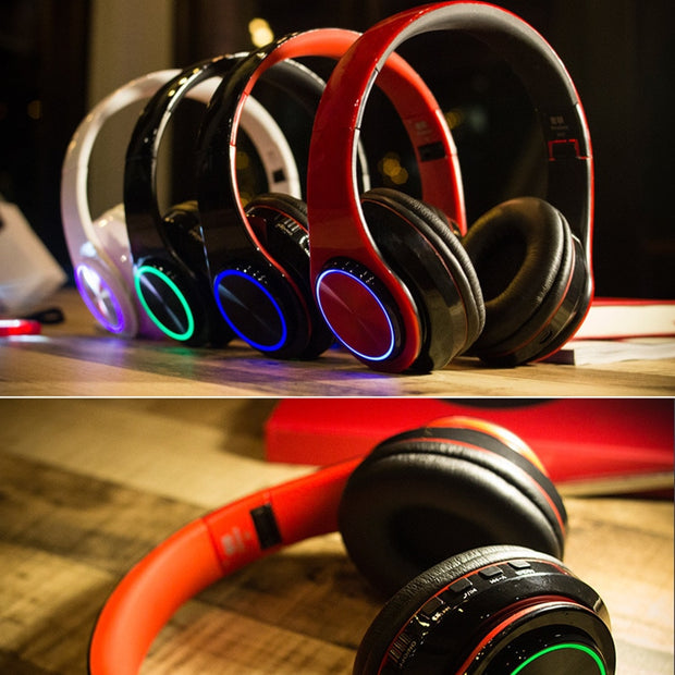 Wireless Headphones Bluetooth Headphone 7 Farben Cool Led LED 3D HD StereoHeadset Mit MIC Support SD-Karte Für PhoneTV PC MP3